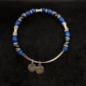 Alex and Ani Blue Beaded Expandable Bangle Bracelet Silver Tone Charm